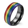 thumbnail image 1 of Anillo de acero inoxidable arcoíris de 8 mm, anillo de orgullo, anillo de boda para hombres y mujeres, negro, 9# ER, 1 of 5