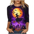 thumbnail image 2 of Zorckvet Women's Witch Print T-Shirt with Crew Neck and 3/4 Sleeve, 2 of 5