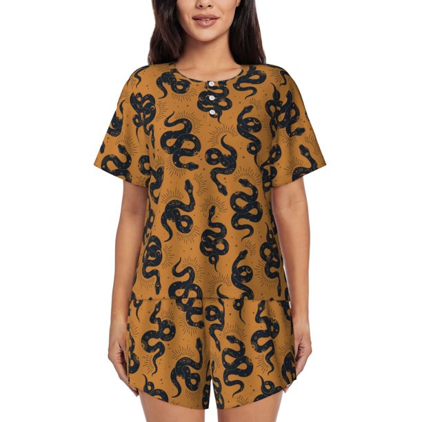 Fotbe Snake Conjunto de Pijama Estampado para Mujer, 2 Piezas, Ropa de Dormir con Camiseta de Manga Corta y Shorts Suaves-Small