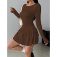 thumbnail image 2 of IROOZIGOTO Women's Y2k Mini Dress Long Sleeve Ruched Layered Ruffle Hem CasualGoing Out Dresses, 2 of 6