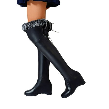 GHSOHS Cowboy Boots for Women Womens Waterproof Shoes Black Boots Winter Warm Plush Leather Elevated Sloping Heel Over Knee Boots Rain Boots Dress Shoes Hiking Boots Shoes Comfort Boots Size 41