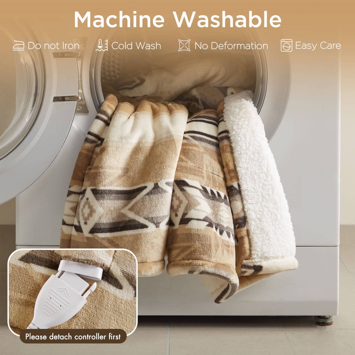 1-Piece 50x60 Inch Heated Throw Blanket Soft Fleece Aztec Pattern Electric Throw with 3/6 Heat Settings  Auto-Off Machine Washable for Bedroom Living Room Sofa Home Use