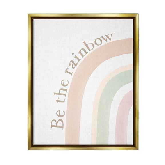 Stupell Industries Be The Rainbow Pastel Inspirational Painting Gold Floater Framed Art Print Wall Art, 17 x 21