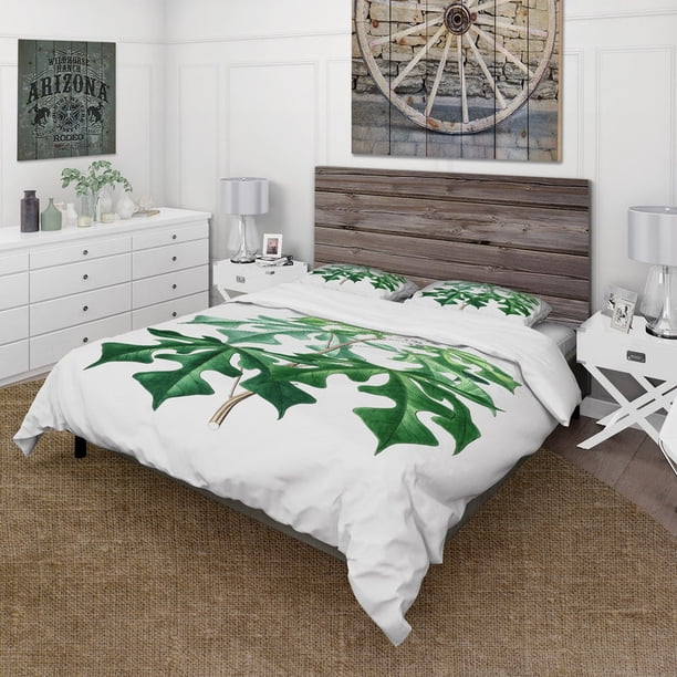 Designart 'Vintage Green Leaves Plants II' Juego de Funda Nórdica Tradicional