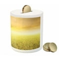 thumbnail image 3 of Yellow Piggy Bank, Rice Field Farm and Sunset Countryside Agriculture Sun Rays Evening Cloudscape, Ceramic Coin Bank Money Box for Cash Saving, 3.6" X 3.2", Yellow Beige, by Ambesonne, 3 of 4