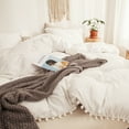 thumbnail image 5 of Move Over White Pom Poms Bedding Sets Queen Soft Washed Microfiber off White Boho Duvet Cover Set No Filling, 5 of 10