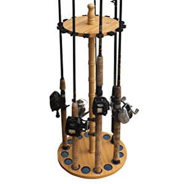 Etna Fishing Rod Holder Fishing Pole Rack Round Fishing Rod Rack Holds 16  Fishing Poles, Wood with Soft Clips, 30 Inches X 14 Inches