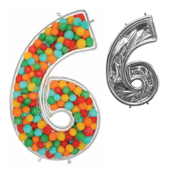 55 inch Balloonformz Mosaic Number 6 - Silver Foil Mylar Balloon - Party Supplies Decorations