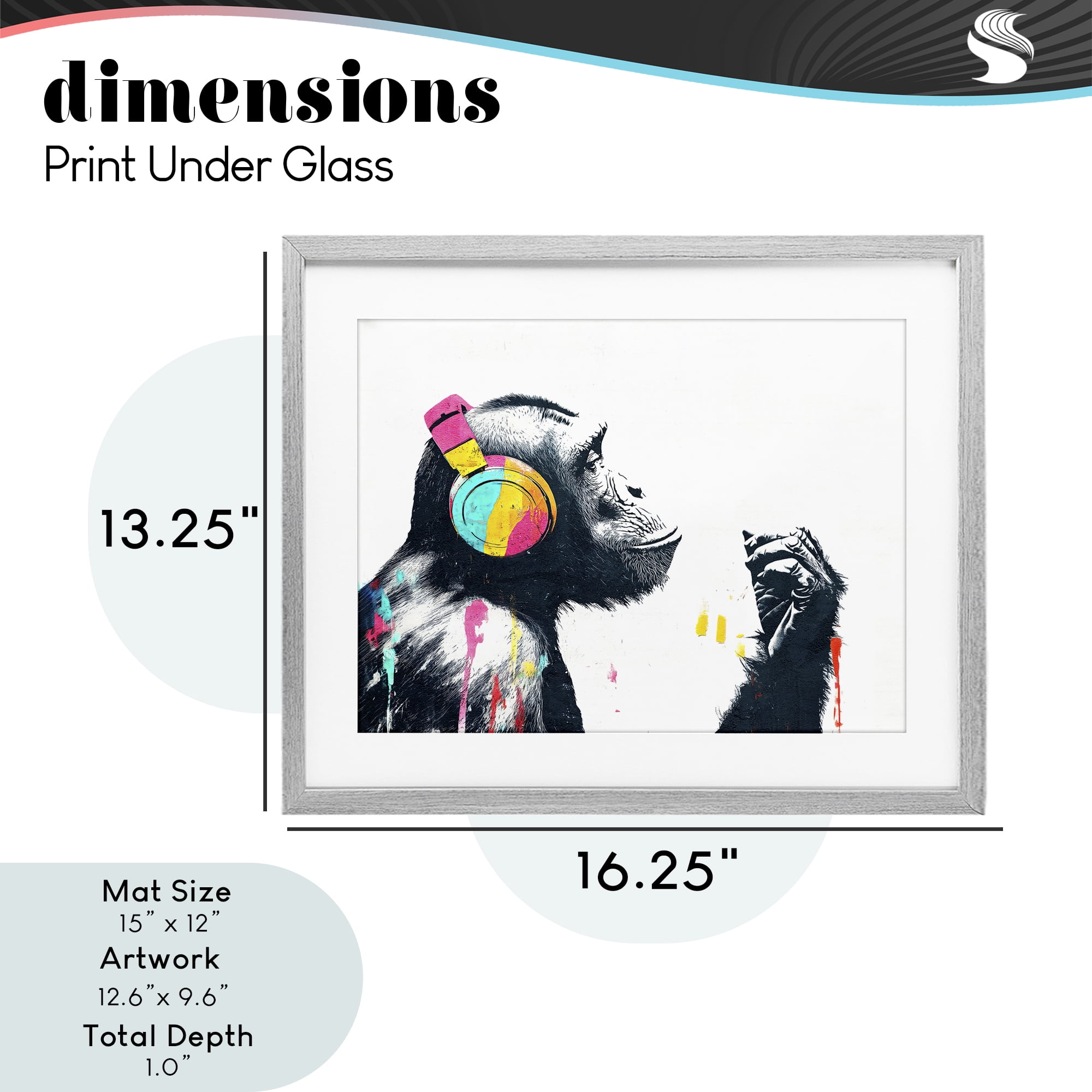 Stupell Industries Ape On Air Headphones Gray Framed Print Under Glass, design by Svetlana Aleynikova