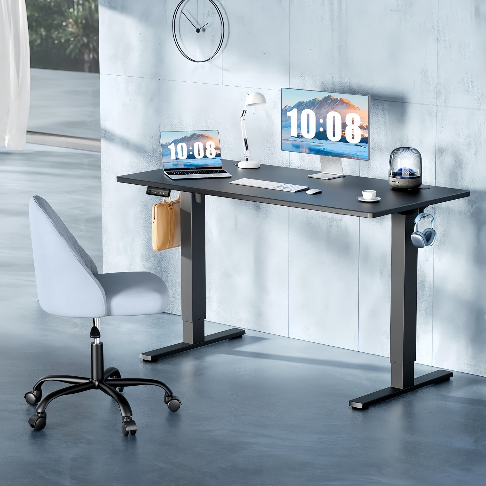 Kelno 55" Electric Standing Desk Height Adjustable Sit-Stand Desk with 3 Memory Presets Splice Desktop, Black