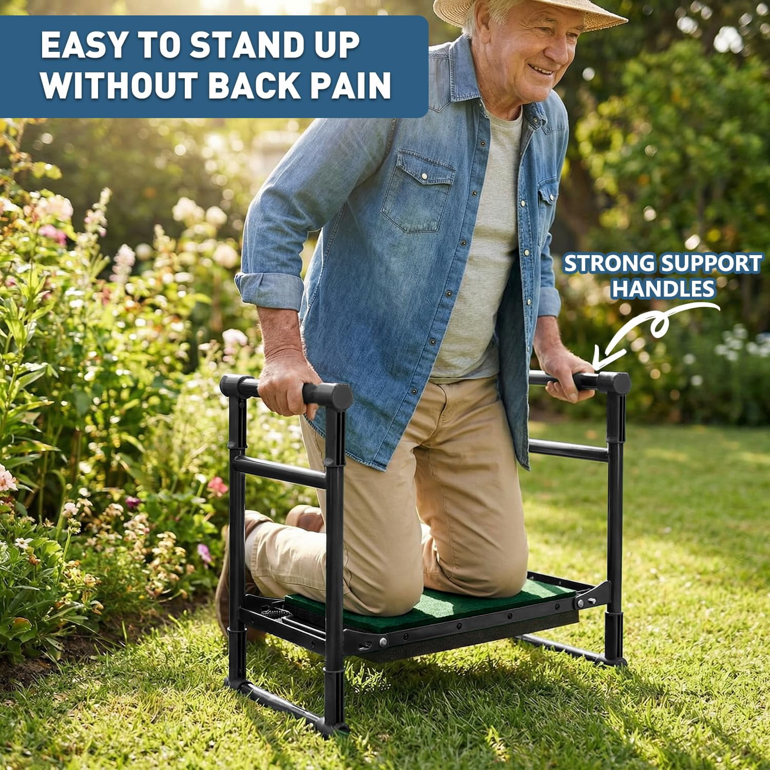 Garden Kneeler and Seat for Seniors – Heavy Duty Anti-Tip Gardening Stool with Widened Thick Soft Kneeling Pad, Foldable Garden Bench with Sturdy Handles, Gardening Gifts for Women Men Mom (Green)