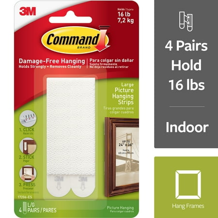 (4 pack) Command Large Picture Hanging Strips, White, 16 Sets of Strips
