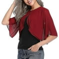 thumbnail image 2 of Womens Short Cardigan Chiffon Top Open Front Bolero Shrug Short Sleeve Crop Tops, 2 of 4