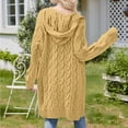 thumbnail image 4 of Chunky Knit Hooded Cardigan, Oversized Cable-Knit Coat, Winter Sweater Jacket Yellow L , Coat, 4 of 5