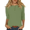 thumbnail image 6 of T-Shirt for Women Women's Fashion Casual Round Neck 3/4 Sleeve Loose Solid Color Button T-Shirt Ladies Top, 6 of 7