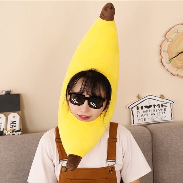 Una diadema de plátano Lindo sombrero de felpa Novedad divertida Animal de peluche Sombrero de fruta Máscara Gorra Accesorios para fotos Vestir Sombrero Cosplay Fiesta de Halloween Disfraz Sombrero