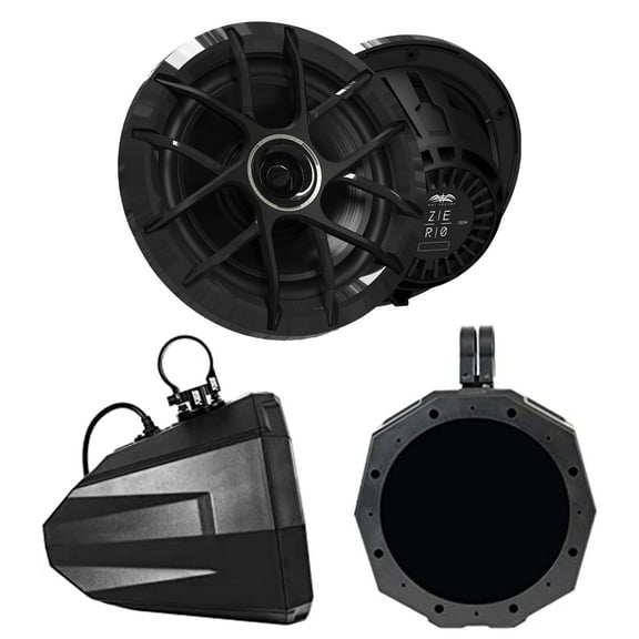 Wet Sounds ZERO-8-XZ-B Black 8" Powersport & Marine Speakers with Horn-Loaded Titanium Tweeters, Pair with SSV Works US2-C8U-185 Universal Cage Mount 8” Speaker Enclosures With 1.85" Roll Bar Clamps