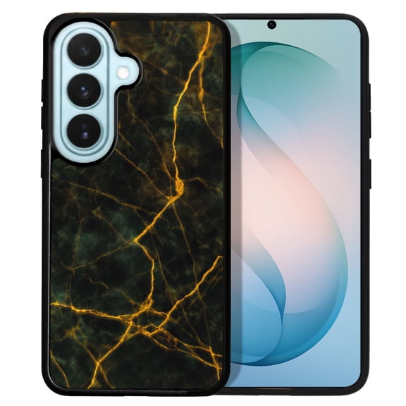 WIRESTER Shockproof Soft Rubber Cover Case for Samsung Galaxy S26 6.3" 2026, Black Marble Gold Veins