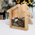thumbnail image 2 of Stylish Coin Bank House Shape Money Storage Bank Wood Transparent Coin Holder For Kids, 2 of 5