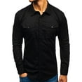 thumbnail image 2 of Men Solid Color Multi-Pockets Slim Fit Long Sleeve Turn Down Collar Shirt Top, 2 of 8