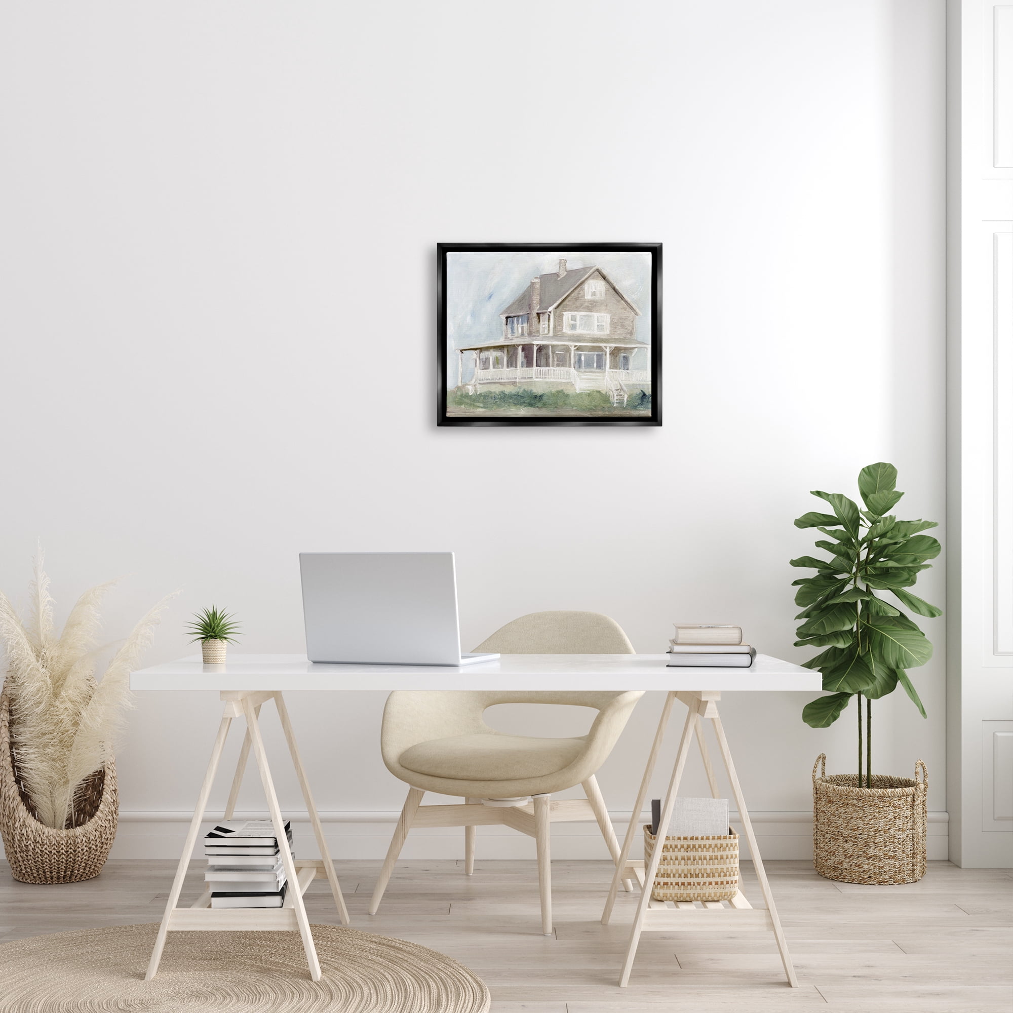 Stupell Cape House Porch View Landscape Painting Black Floater Framed Art Print Wall Art
