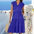 thumbnail image 5 of XVJRHAK Womens Summer Dresses Womens Summer Ruffle Sleeve V Neck Midi Dress 2024 Fashion Casual Fit Flowy Tiered Boho Beach Vacation Sundress (Blue,L), 5 of 7