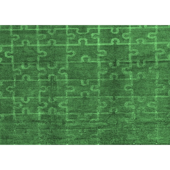Ahgly Company Indoor Rectangle Abstract Emerald Green Modern Area Rugs, 5' x 7'