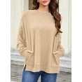 thumbnail image 3 of Fancyglim Women Tunic Sweatshirts Crew Neck Tops Pullover Long Sleeve Oversized Fleece Shirts with Pockets Thumb Holes Khaki XL, 3 of 8