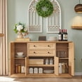 thumbnail image 4 of SinCiDo 58" Farmhouse Buffets Cabinet, Wood Sideboards Cabinet with 2 Large Storage Drawers and 4 Grooved Doors, Natural, 4 of 6