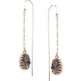 thumbnail image 2 of Humble Chic Simulated Druzy Chain Bar Threaders - Long Sparkly Needle Drop Earrings, Simulated Hematite, 2 of 4