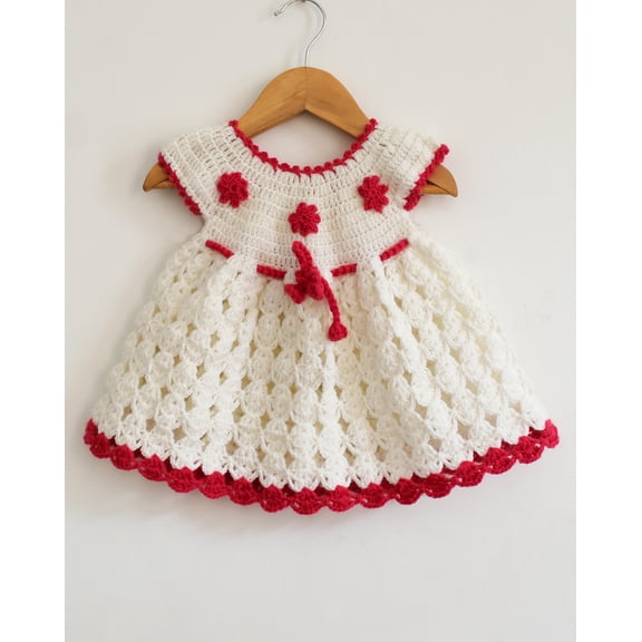 Woonie Short Sleeves Floral Design Handmade Dress - Cream