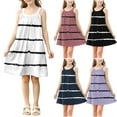thumbnail image 1 of NJDVHB Robe d'Été pour Tout-Petit, Robe de Plage pour Fille, Robe de Fête pour Filles, Robe Décontractée Sans Manches à Rayures pour Enfants, Robe à Bretelles Ligne A, Blanche, 150, 1 of 5