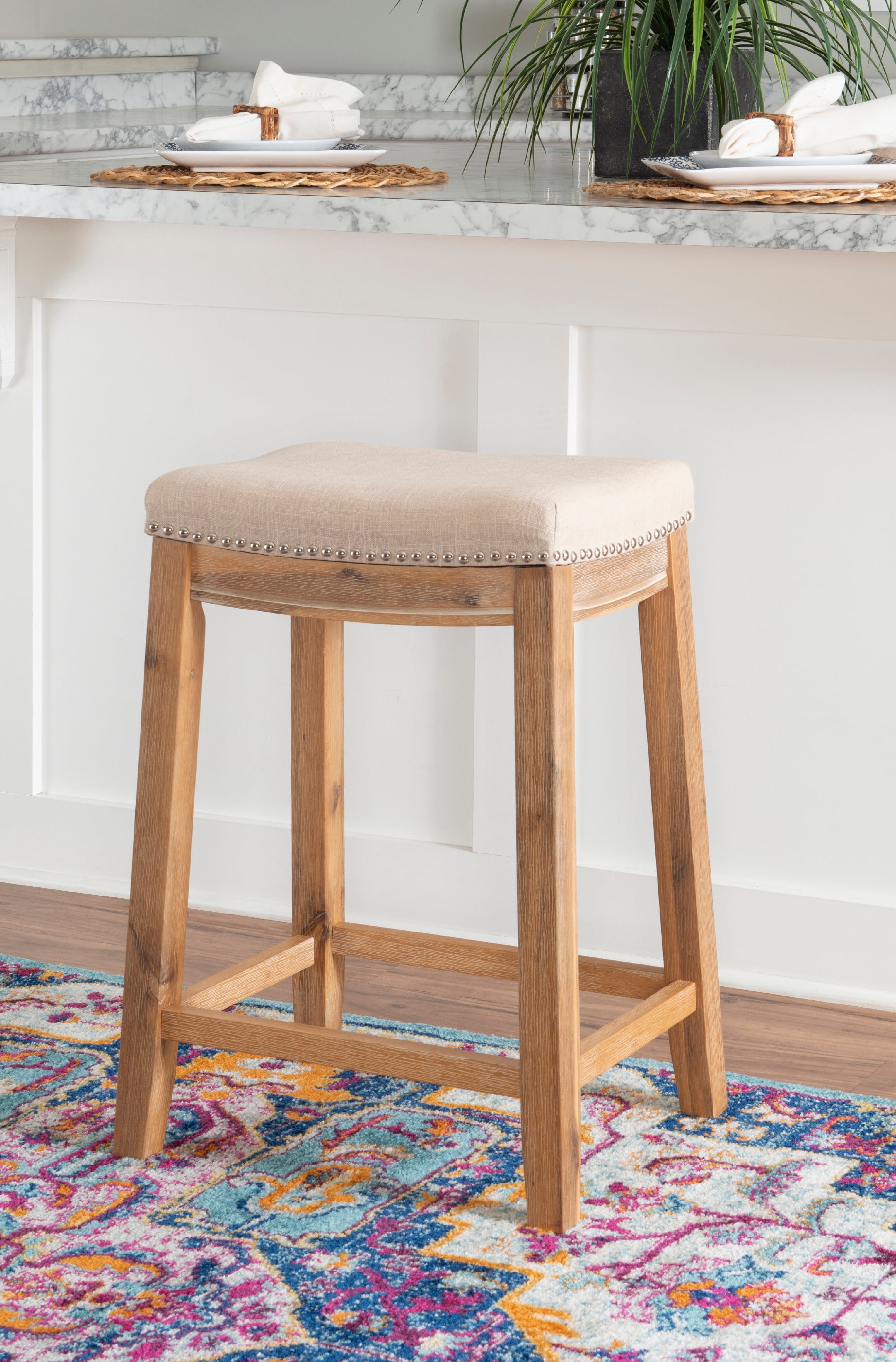 Claridge Backless Acacia Counter Height Barstool - Beige