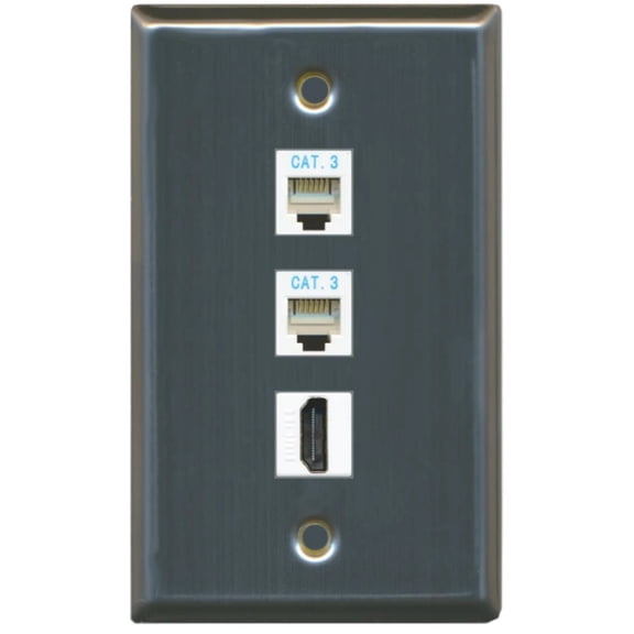 Ultra Spec Cables 2 Port RJ11-12-Phone 1 HDMI Wall Plate Stainless Steel