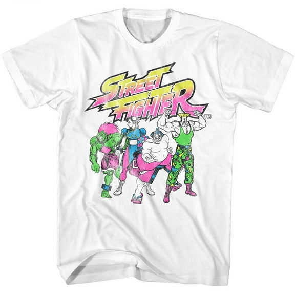 Street Fighter SF 2 Neon Fighters White Adult T-Shirt