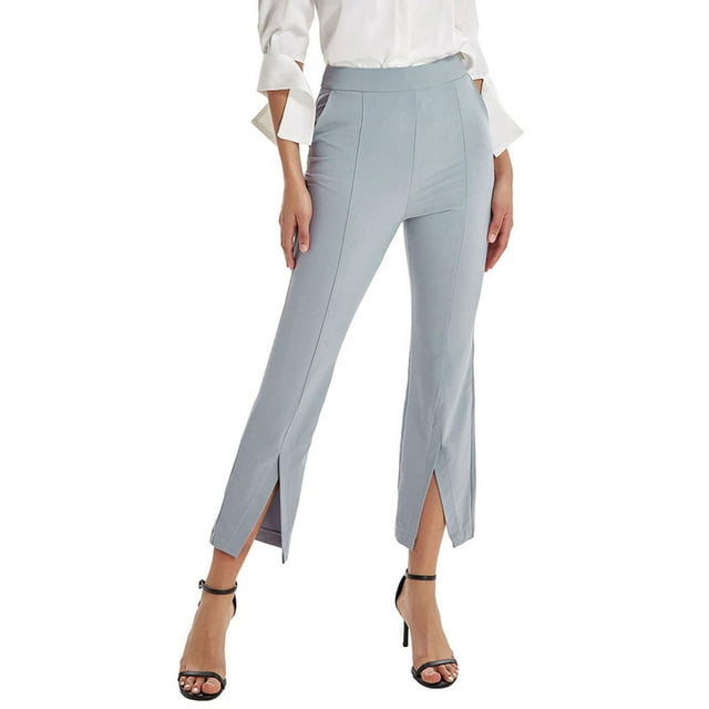 Lucakuins - Pantalones largos casuales para mujer, cintura alta, color sólido, pierna acampanada, pantalones divididos con bolsillos Lucakuins moda