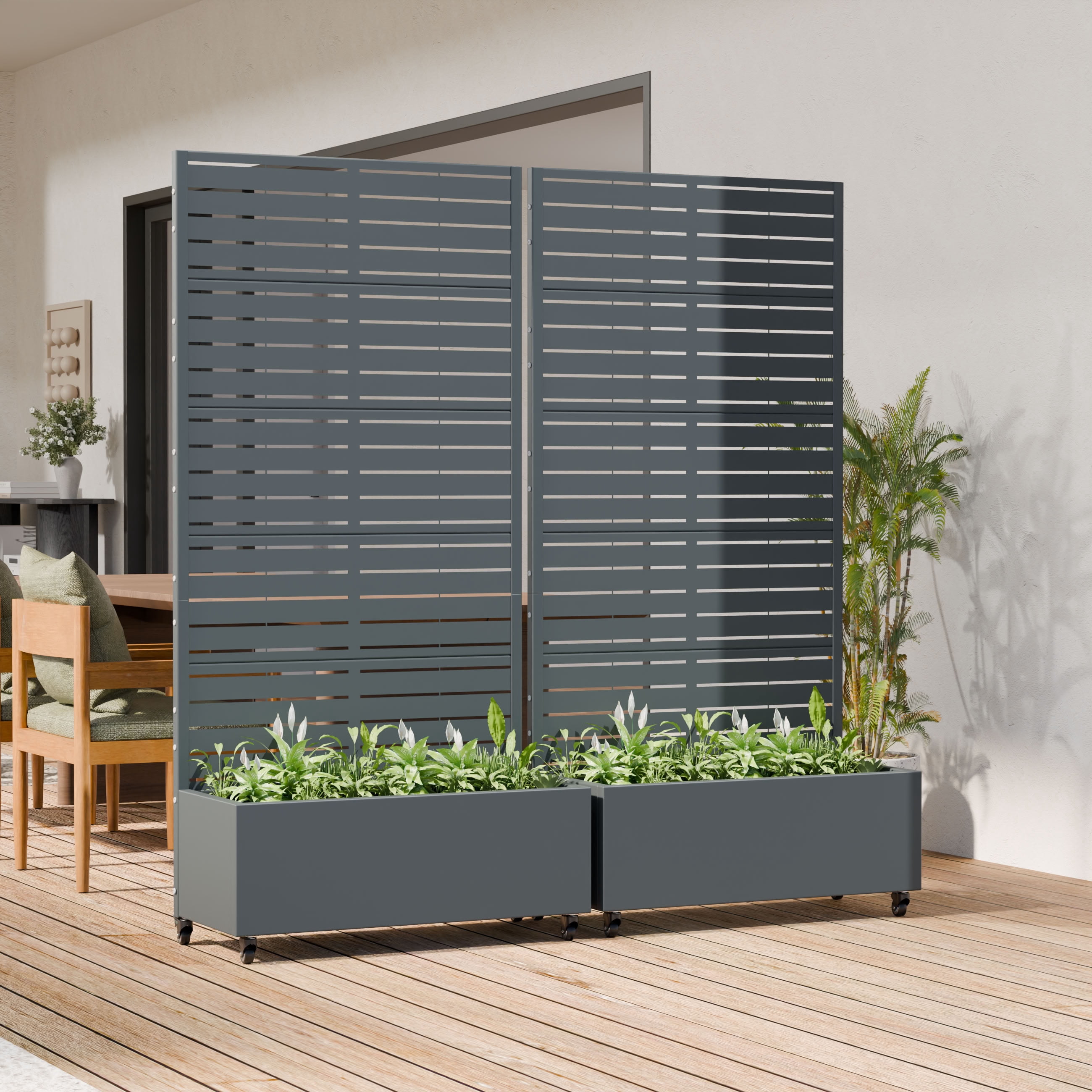 MAYEERTY 5 Panels Outdoor Metal Planter Box, Durable Weather-Resistant Planter, Decorative Metal Flower Box for Patio, Balcony, Garden
