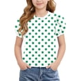 thumbnail image 6 of Vornjynx Kids Girls T-Shirt Crew Neck Puff Short Sleeve Polka Dots Summer Casual Cute Tee Green Size 6-7, 6 of 9