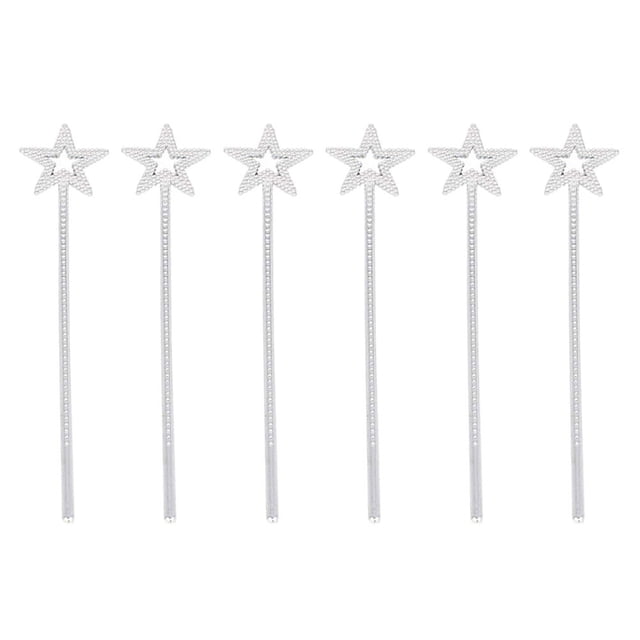 6 varitas mágicas plateadas de plástico con diseño de estrella y pentagrama, varitas de ángel y hada para fiestas de cumpleaños y cosplay de niñas