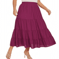 thumbnail image 2 of Beautybatik Women Purple plum Cotton Plus Size BOHO Gypsy Summer High Elastic Waisted A Line Long Maxi Tiered Skirt with Pockets 2X, 2 of 5