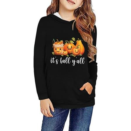 

Yiwula Youths Girls Pumpkins Letters Prints Hoodie With Pocket Casual Pullover Girls Sweatshirts Boys Toddler Kids Little Girl s Long Sleeve Sweatshirts Tops