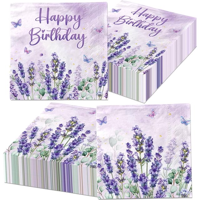 Juweked 40 Pcs Lavender Napkins Disposable Purple Paper Napkins Butterfly Cocktail Napkins Purple Tableware Flower Napkins Paper Lavender Birthday Decorations Purple Party Supplies