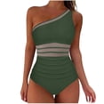 thumbnail image 2 of HOMBOM Womens One Piece Swimsuits Army Green Mesh Swimwear Ruched One Shoulder Slimming Tummy Control Bathing Suit for Ladies High Cut, 2 of 9