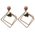 thumbnail image 2 of Trayknick 1 Pair Ear Studs Piercing Concise Style Alloy Double Square Dangle Earrings for Gift Coffee, 2 of 11
