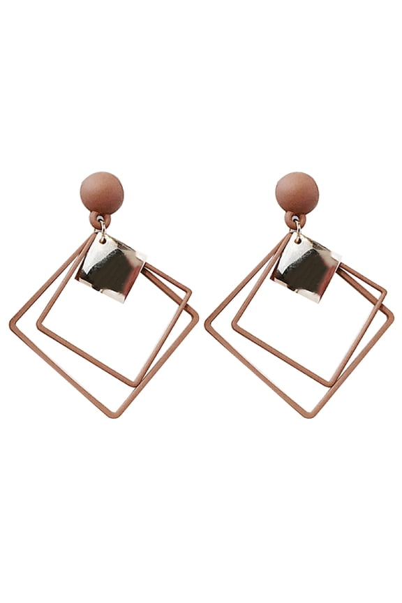 1 Pair Ear Studs Piercing Concise Alloy Double Square Dangle Earrings