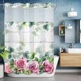 thumbnail image 6 of No Hook Shower Curtains with Snap-in Liner Set, Spring Pink Roses Waterproof Hotel Style Bathroom Shower Curtain, Pastoral Eucalyptus Leaves Gray Wooden Breathable Mesh Top Bath Curtains 48''x72'', 6 of 9