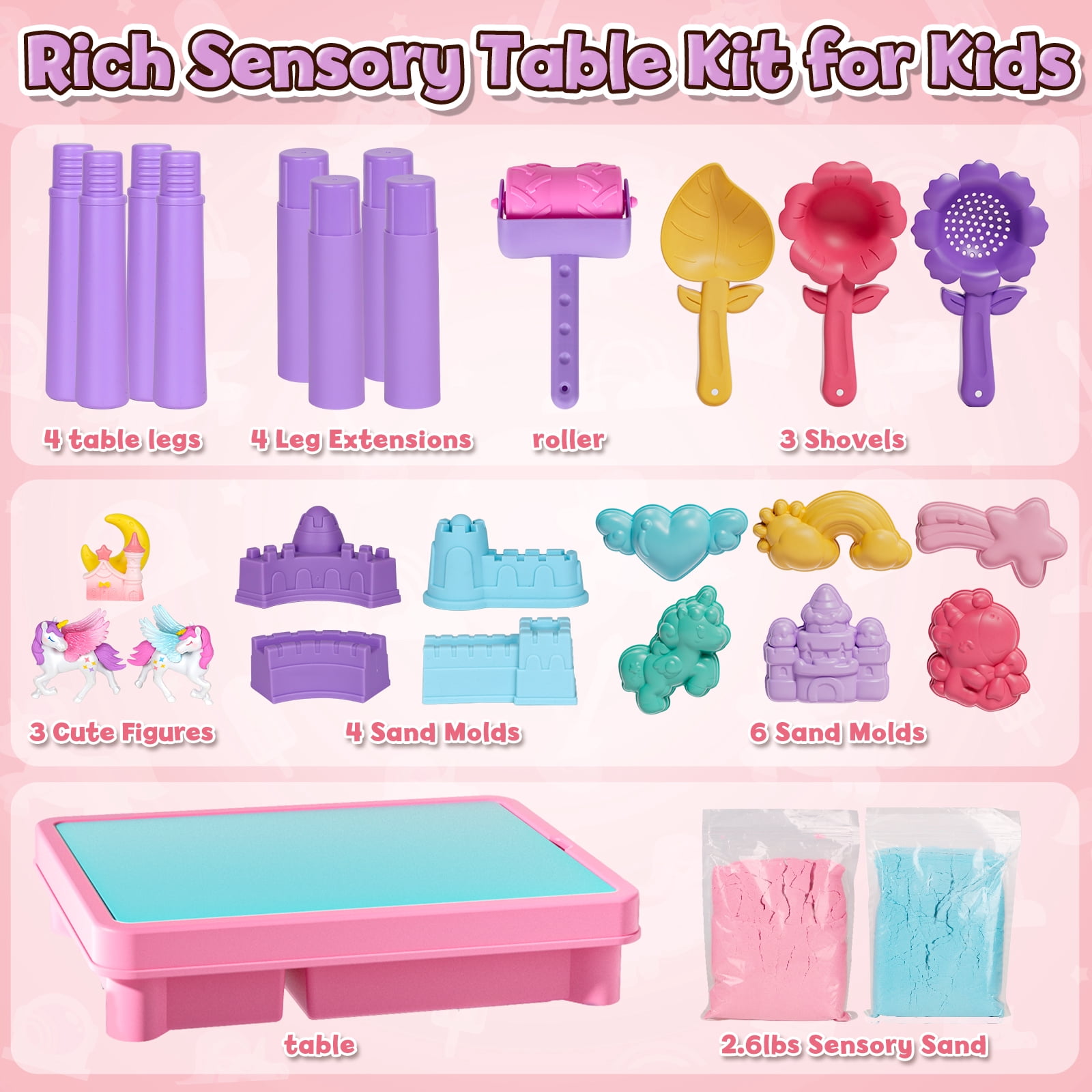 Sensory Table with Sands, Sand Table and Water Play Table Beach Toy for Kids, Indoor Outdoor Use, Sensory Toys for Toddler Age 3-5