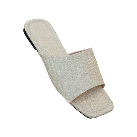 

Women s Fashion Square Toe Slide Sandals Synthetic Crocodile Leather Slip on Flats Shoes for Parties Date Night