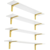 Long Wall Shelves, 47.3" Wall Mounted Shelves Set of 4, Large Floating Shelves for Wall with Metal Brackets, for Living Room, Bathroom, Bedroom, Kitchen, White and Gold