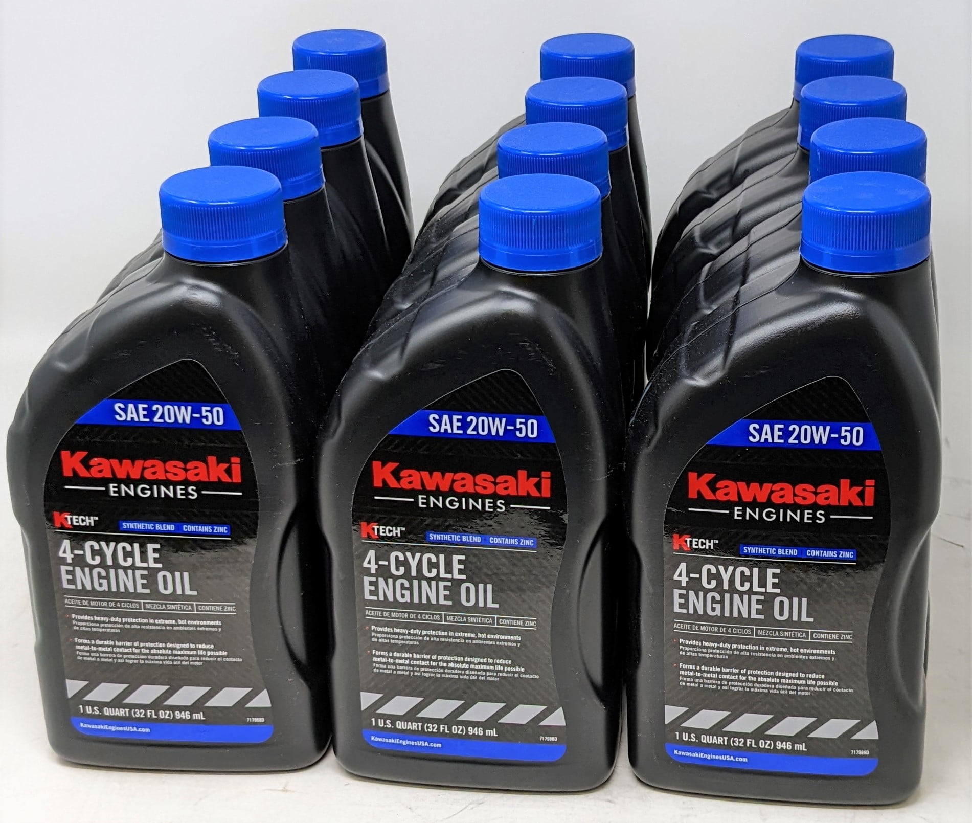 Kawasaki SAE 20W50 4-Cycle Engine Oil, 4 Quarts Pack, Heavy-Duty